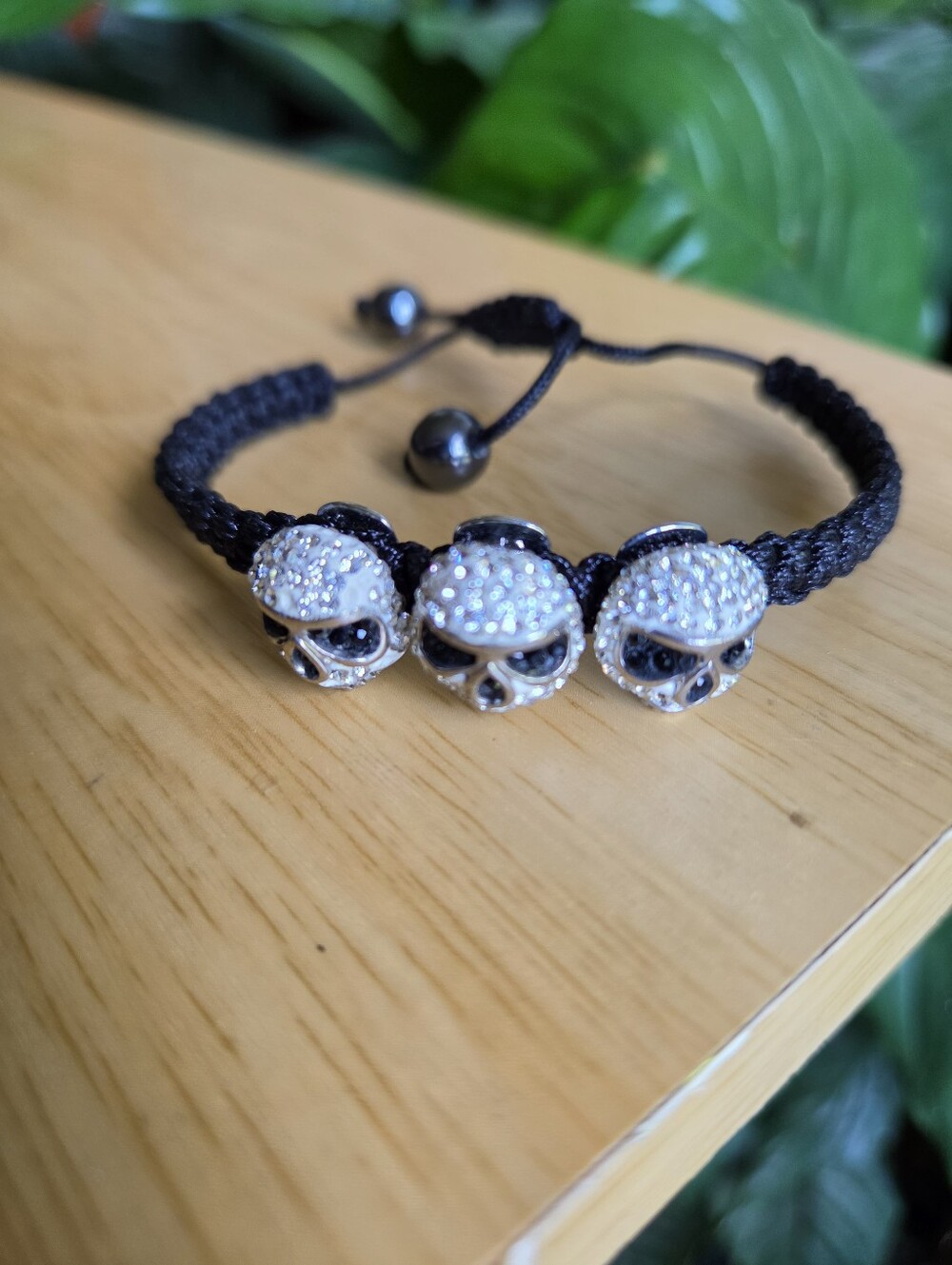 Hanscrafted Macrame Rhinestone Skeleton Skull Bracelet. Unisex. Adjustable.